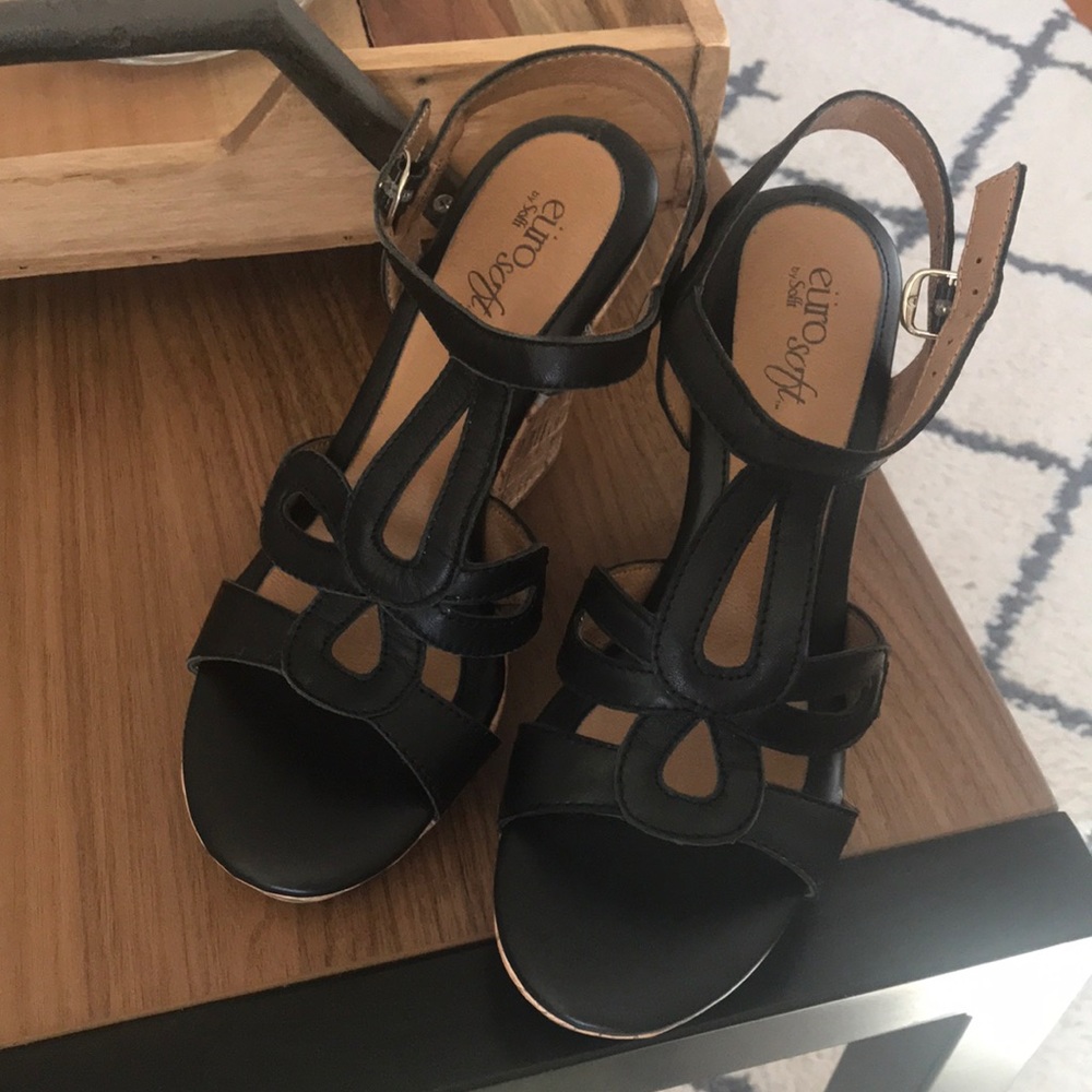 Brand new black sandal wedges
